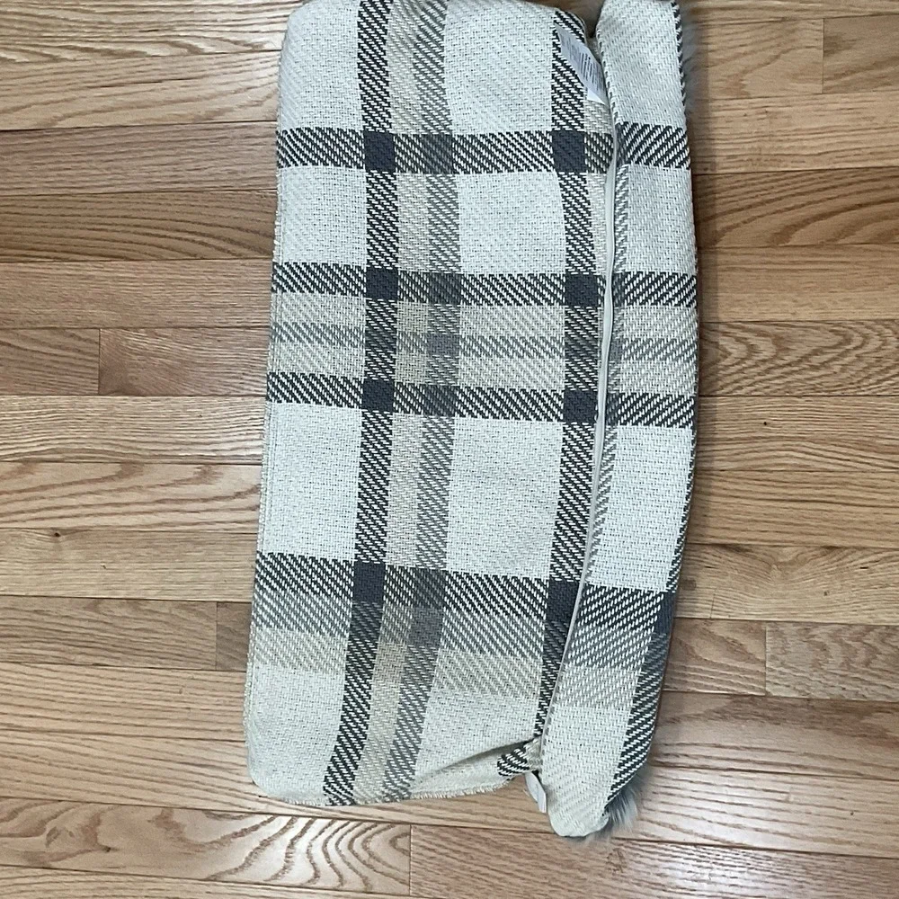 NWT Pottery Barn Throw Pillow Cover Nottingham Plaid Faux Fur Back Lumbar Decor